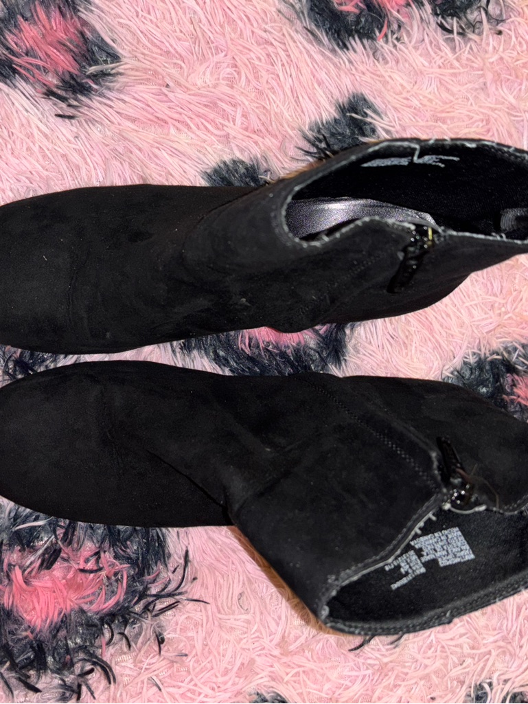 Time And Tru Black Suede Heeled Ankle Boots
